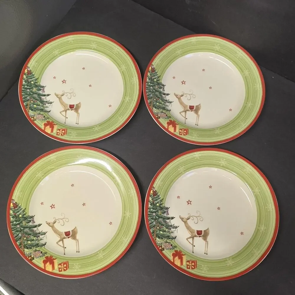 Spode Christmas Jubilee Salad Plates Set Of 4 Reindeer Tree Ceramic Holiday